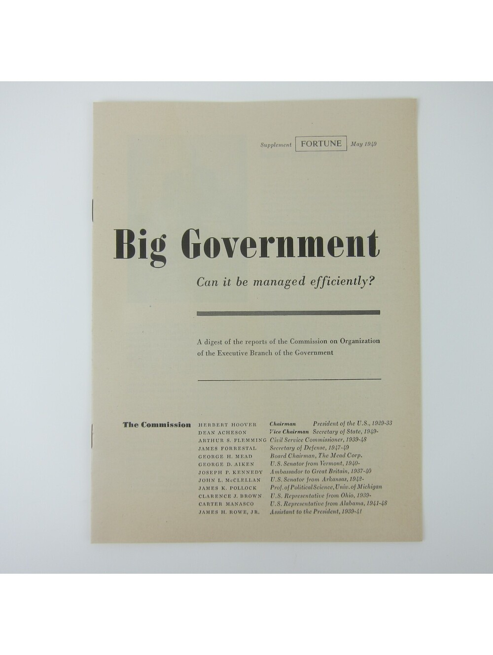 Big Government Can It Be Managed Efficiently? Commission Org of Executive Branch